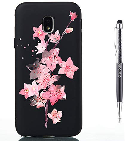 Grandoin Hülle für Samsung Galaxy J3 2017 / J330, Süßes Muster Ultra Dünn Weiche TPU Silikon Schutz Handy Hülle Handytasche Etui Schale Schutzhülle Case Cover Tasche (Kirschblüten)