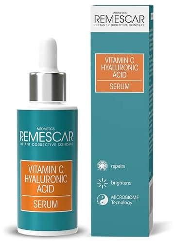 Remescar Vitamin C & Hyaluron Serum 30ml – Intensive Feuchtigkeit & Kollagen-Stärkung – Reparierendes Gesichtsserum mit Vitamin C – Glättet & strafft die Haut für ein jugendliches Aussehen