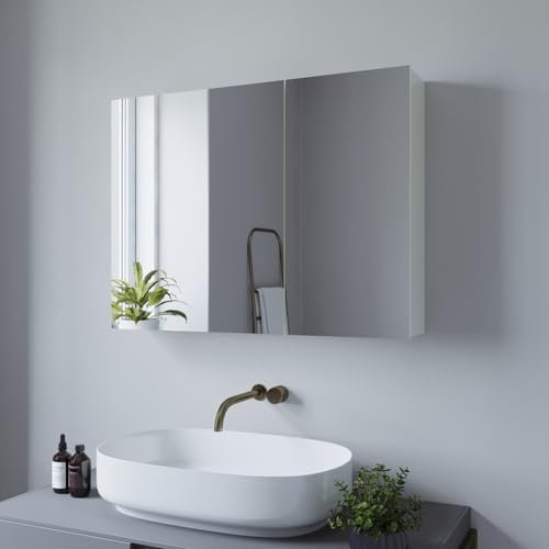 AQUABATOS Spiegelschrank Bad 80 x 60 cm ohne Beleuchtung Aluminium Rahmen Weiß matt Doppeltür doppelt Verspiegelt klein schmal Badezimmer Nicht aus Kunststoff