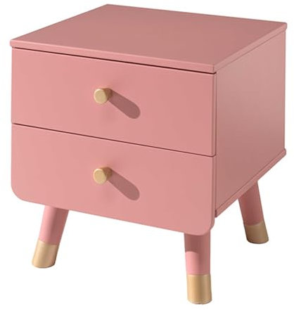 Vipack Table de Chevet Billy - Terra Rose, Style Scandinave avec Motif Graphique et Pieds Dorés pour Une Ambiance Rétro Moderne