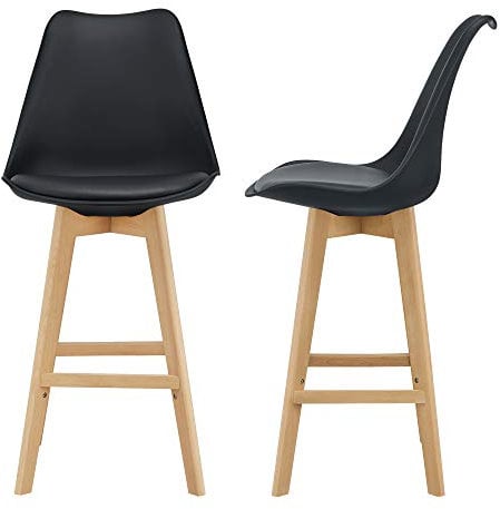 [en.casa] Barhocker 2er Set Barstuhl mit Rückenlehne Bistrohocker mit gepolsterter Sitzfläche Tresenhocker mit Holzgestell Buche-Gestell Schwarz