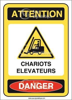 AUA SIGNALETIQUE - Panneau attention chariots elevateurs danger - AI - 75x105 mm, Vinyl adhésif