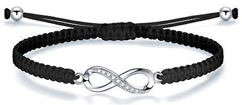 ZENI Infinity Bracelet for Women, Handmade Black Rope Braided Bracelet with 925 Silver Adjustable Bracelet Love Friendship Jewelry Gift