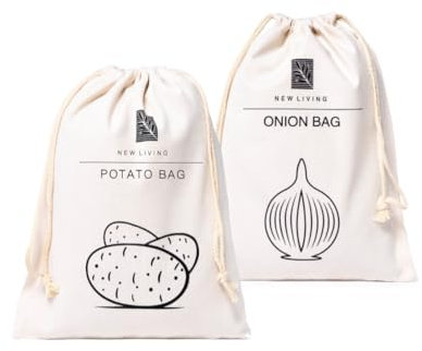 New Living - Bolsa para patatas y cebolla, Material de lino y algodón, Almacenamiento de cebolla y almacenamiento de patatas, Producto ecológico, Bolsa de almacenamiento de alimentos, 30 x 40 cm