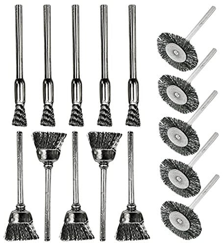 GmeDhc Metal Wire Brush Drill Set, 15 Pieces Wire Brushes for Cleaning, Wire Brush Wheel, Cup Brush and Tube Brush Kit, for Removal Rust, Corrosion, Paint