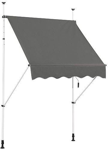 DREAMADE 1,5 x 1,2m Klemmmarkise mit Handkurbel, Balkonmarkise, Sonnenschutz Markise, Gelenkarmmarkise, höhenverstellbar, für Terrasse Balkon Garten (Grau)