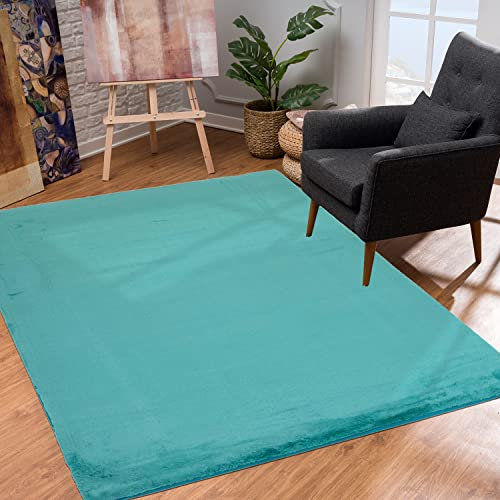 payé Teppich Wohnzimmer Hochflor - Einfarbig Petrol - 160x230cm - Kuschelig Weich Samtweich - Schlafzimmer Dekoration - Deko Teppiche