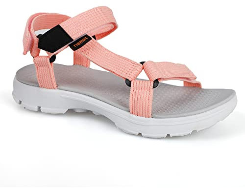 riemot Women's Sports and Outdoor Sandals, Comfortable Summer Sandal with Adjustable Straps, Open-Toe Slip-On Flats, Lightweight Casual Beach Shoes for Walking, Hiking, Trekking, Pink, UK 6