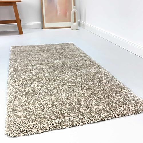 Wecon Home Kuschelig weicher Esprit Hochflor Teppich, bestens geeignet fürs Wohnzimmer, Schlafzimmer und Kinderzimmer RELAXX (120 x 170 cm, beige Sand meliert)