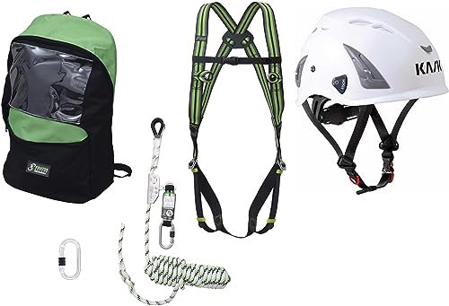 Kratos Safety Absturzsicherung Set, 10m Auffanggerät, Auffanggurt, Karabiner, Rucksack, Schutzhelm