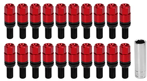 Radbolzen-Kit, 20 Stück M14 X 1,5 Kegelsitz Radbolzen Radmuttern Kegelradbolzen Universal-Autozubehör für Auto(Rot)