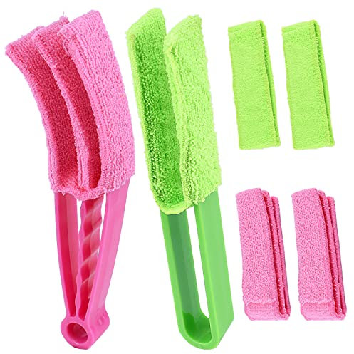 2Pcs Venetian Blind Cleaner Set, Wet Dry Venetian Window Blind Cleaner Tool Shutter Blind Duster Cleaner Blind Brush Dust Cleaner with 6 Microfibre Sleeves Washable Duster for Horizontal Wooden Blinds