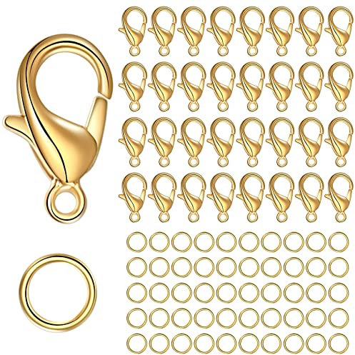 150 Stück Kettenverschlüsse, 750 Stück Biegeringe, goldenes Karabinerverschluss-Kettenverschluss-Set, Haken und Schlaufen zur Herstellung von Armbändern, Halsketten und Anhängern