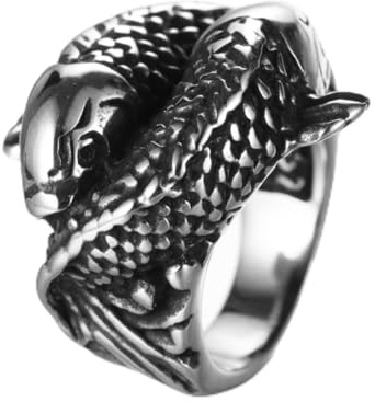 Fischring für Männer, nordischer Wikinger-Koi-Karpfenring, Vintage Koi-Fisch-Totem-Amulettring, Hip-Hop-Biker-Ring, Punk-Tierfischschmuckgeschenk für Männer Jungen (19.8)