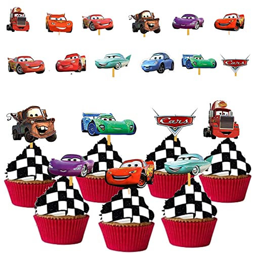 48 Stücke Auto Tortendeko Muffin Deko Geburtstag Cupcake Toppers Set Kuchen Dekoration Junge Cake Topper für Kinder, Cars Tortendeko