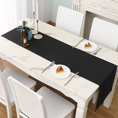 LivinEase Tischläufer 42 x 240 cm – Tischläufer Schwarz, Baumwollmischung, 250 g/m² – Tischläufer ideal für Weihnachtstisch für 6–8 Personen – Tischläufer modern (Schwarz)