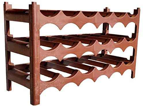 ACAN Tradineur - Botellero de plástico apilable - 3 Baldas apilable - con Capacidad para 18 Botellas - Ideal para el Almacenamiento de Botellas - Color Marrón.