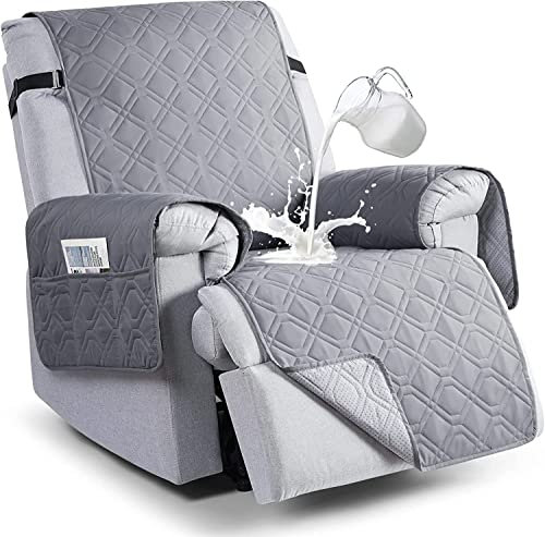 LINGKY Sesselschoner für Relaxsessel Fernsehsessel 1 Sitzer Gesteppt Sesselschoner Sesselauflage Relax mit Armlehnen und Taschen Wasserdicht Sesselüberwürfe Sesselbezug (Hellgrau,Klein)