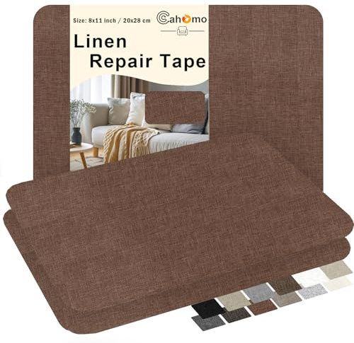 Leinenstoff Patches Selbstklebend, 3 Stück 20x28 cm Leinen Reparatur Patches, Leinen Flicken Selbstklebend, für Sofas, Autositze, Vorhang Kopfteile, Rucksack Braun