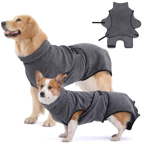 HAPPY HACHI Hunde Bademantel Mikrofaser Badetuch Hundebademantel Waschbare Super Saugfähig Feuchtigkeit Schnell Trocknend Handtuch Strandtuch für Kleine Mittlere und Große Hund Katze (Grau, M)