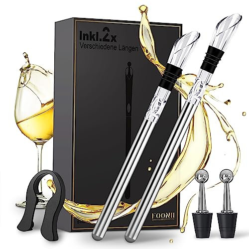Foonii 7-in-1 Weinkühlstab | Weinkühler Stab inkl. 2 Stäben + 2 Ausgießer + 2 Flaschenverschluss + Folienschneider | LFGB zertifiziert | Geeignet für jede Flaschengröße | Rot- Weißwein Geschenkset