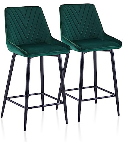 TUKAILAI Barhocker 2er Set 65cm, Barstühle Samt, Küchenhocker mit Rückenlehne Gepolstertem Sitz Metallbeinen Fußstütze, Tresenhocker Bistrohocker für Küche Bars Esszimmer Restaurants, Grün