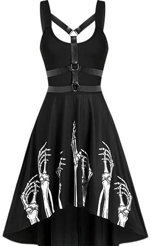Goth-Gürtel mit Totenkopf-Aufdruck, sexy ärmellose Korsetts, Dunkles Midi-Kleid, Besatz für Damen, Grunge, E-Girl, Cosplay, schickes Kleid, Grunge-Kleider, Schwarz, XXXL