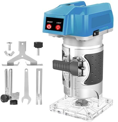 Compact Wood Router Tool, 18V Router Trimmer for Wood Working Joiner Cutting, Palmming Tool 23000R/MIN, Compatible with Makita 18V Battery BL1830 BL1840 BL1850 BL1860 BL1860B (Body only, no Battery)