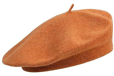 NOKDAL Französischen Beret Damen Wolle Baskenmütze Barrett Mütze Klassishe Basken Mütze Mode Barette Mütze Orange KüNstler WintermüTze Barett Franzosen für Frühling Herbst Winter58cm