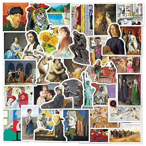 ZELAITE 50 PCS Sticker Renaissance Kunst Aufkleber für Laptop, Telefon, Wasserflasche, Skateboard, Koffer, Gitarre, Pad, niedliche ästhetische Vinyl Aufkleber, Wasserdicht, Scrapbook Aufkleber (B)
