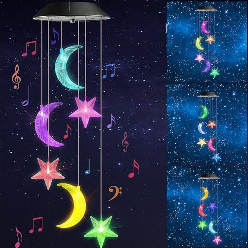iShabao Sternmond Solar Windspiel für Draußen,6 LED Solar Windspiel für Draußen, Wasserfest, Muttertagsgeschenke, Geschenke für Mutter/Frauen/Freundin, Dekorationen für Baum, Balkon, Hof, Hochzeit