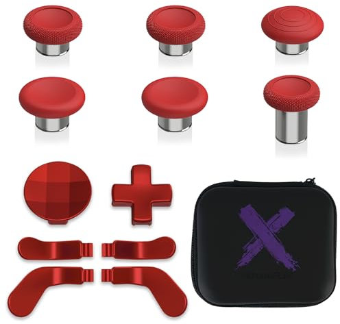 eXtremeRate 13 in 1 Palette Paddles Levette Analogiche Dpad Metallo per Xbox Elite Series 2 Wireless Controller,Analogici Magnetici Tasti per Xbox Elite Series 2 Joystick-Argento&Rosso Scarlatto