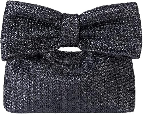 RARIHUOZY UmhäNgetasche Damen Klein Gewebte Strohhandtasche Clutch Für Damen,Gewebte Tasche Tasche Stroh Clutch Purse Stroh Handtasche Für Frauen Mädchen Für Reisen Einkaufen (Black)