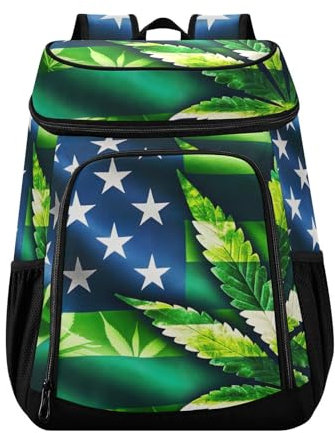 ODAWA Kühlrucksack Wasserdicht Strand Kühltasche Strohhut Mittagessen Rucksack Leichte Campingtaschen, Grün gefärbte USA-Flagge