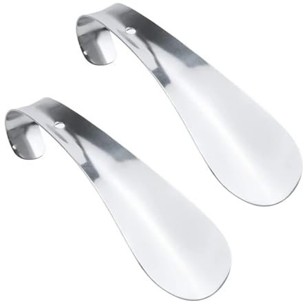 Bayli 2er Set Schuhlöffel klein aus Edelstahl | 16cm Schuhanzieher | Schuhanziehhilfe aus Metall | Stabile Ausführung | Metallschuhlöffel mit Lochung zum Aufhängen