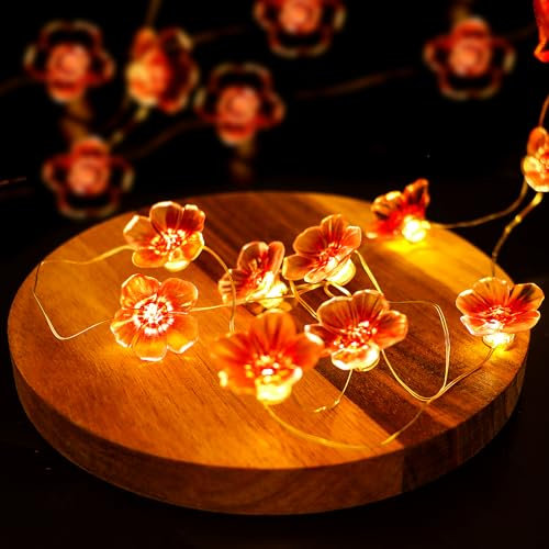 JOFONY LED Lichterkette Blumen,Rosa LED Lichterkette Kirschblüten,2M 20LEDs Lichterkette Batterie,Lichterkette Frühling Deko für Festival,Party,Valentinstag Hochzeit