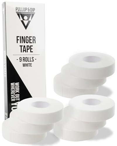 PULLUP & DIP Fingertape extra stark, 9 Rollen (90m) Finger Tape, hautfreundliches Sporttape, Handtape für Kraftsport, Bjj, Handball Zubehör, Klettertape Finger, Torwart Training (Weiß)