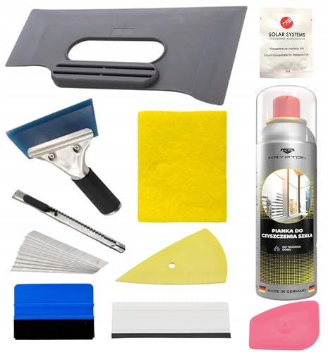 SOLAR SYSTEMS - Folierungs Werkzeug Set - Rakel Set Groß - 6 Verschiedene Rakel & Messer mit Ersatzklingen, Reinigungsschaum - für Klebefolie, Auto Folie, Fensterfolien