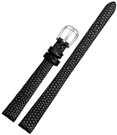 Echtes Leder Eidechsenmuster Uhrenkette Damen Kleine Größe mit Nadelschnalle Uhrenzubehör 6-11mm, Schwarzes Silber, 12mm
