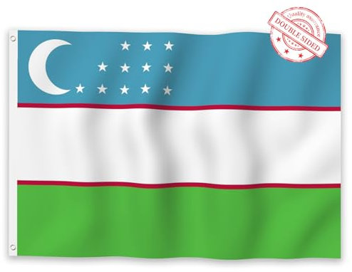 Aoihrraan Usbekistan Flagge 180x300cm Doppelseitige Usbekische Flaggen Banner Für Feiern Im Freien Haus Garten Veranda Party Dekoration Fahnen Mit 2 Stabilen Ösen Präzision Maschine Genäht