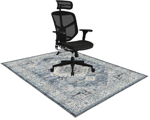 Nusoarug Office Chair Mat for Hardwood Floor, 36×48 Boho Under Desk Chair Mat Rug with Non-Slip Backing as Floor Protector, Computer Rolling Chair Mat for Office Home, Machine Washable, Blue