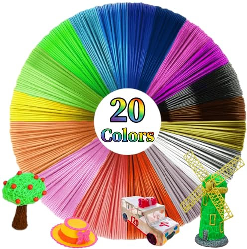 Stutfree 3D Stift Filament 1.75mm PLA, 20 Farben 3D Drucker Filament, je 5M, 3D Printer Filament 3D Druckmaterialien Set für Kinder und Erwachsene
