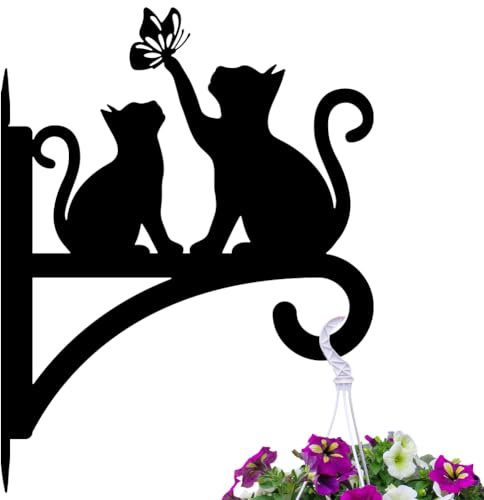 peacoblue Iron Plant Hangers Hooks Large 30x40cm for Outdoor Indoor Hanging Plants Fern Pots, Lantern, Bird Feeder, Wind Chimes, Metal Wall Brackets Holder for Porch, Garden, Home(Cat)