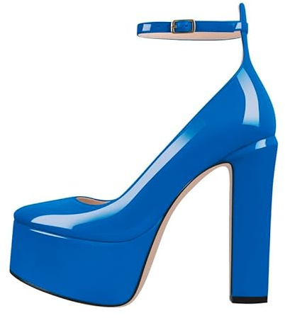 blingqueen Platform Pumps Mary Jane Shoes for Women Chunky Ankle Strappy Heels