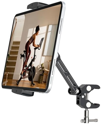 CreaDream Tablet Halter Halterung für Spin Bike, Aluminium Tablet Mount Klemme für stationäre Fahrrad Laufband Kinderwagen Indoor Bike Peloton Elliptisch, Kompatibel mit 4-13 Tablet, Galaxy Tab