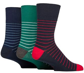 SockShop Gentle Grip Mens Striped Socks Patterned Stripey, Soft Honeycomb Top Comfort Cuff, 6-11 Pack of 3