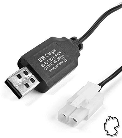 6V USB-Ladekabel für Lithium-Ionen u. NI-MH Akku, Ladekabel KET Tamiya-Stecker f. RC Fahrzeuge, Panzer, Drohne, Boot, Bagger, Auto, Spielzeug m. LED, Überladeschutz u. hochwertigem Netzkabel