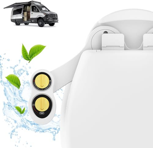 Attacco per sedile WC per bidet per camper, bidet per camper con doppi ugelli, pulizia multi-modalità, non elettrico, pressione dell'acqua regolabile, autopulente | Aggiorna il WC RV in pochi minuti -