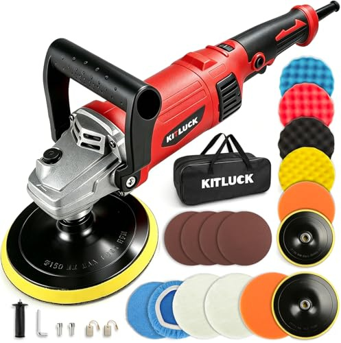 KITLUCK Buffer Polisher, 12Amp 6″/7″ Rotary Polisher for Car Detailing, 1400W 7 Variable Speed Car Buffer Polisher Machine, 800-3500RPM, with Foam Pad, Wool Pad For Car Polishing, Buffing, Waxing