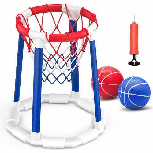 CHMYWJ Panier Basket Piscine, Jeux Piscine Enfant, Jeux de Piscine Jouets avec 2 Ballons de Basket, Panier de Basket Flottant pour Piscine, Enfants et Adultes, Intérieur et Extérieur
